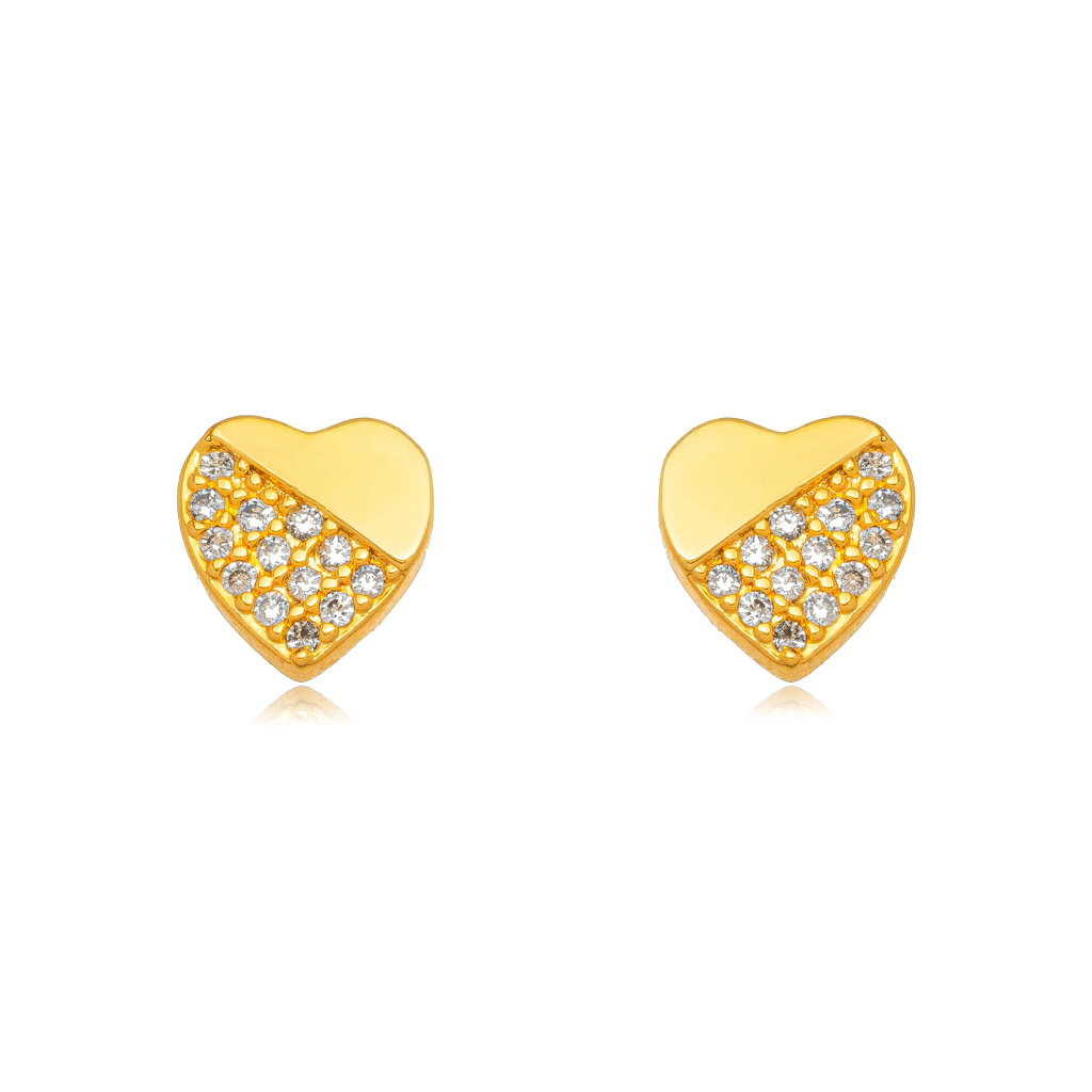 Brinco de Coração Micro Zircônia Dourado - Bella Roseh